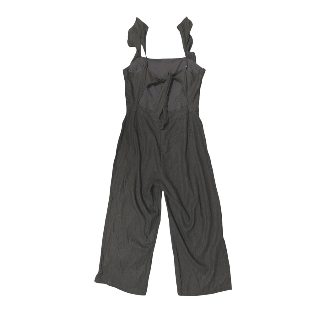 Dynamite Linen Blend Romper Frill Strap Wide Leg Jumpsuit Jet Black Large NWT - Picture 3 of 8